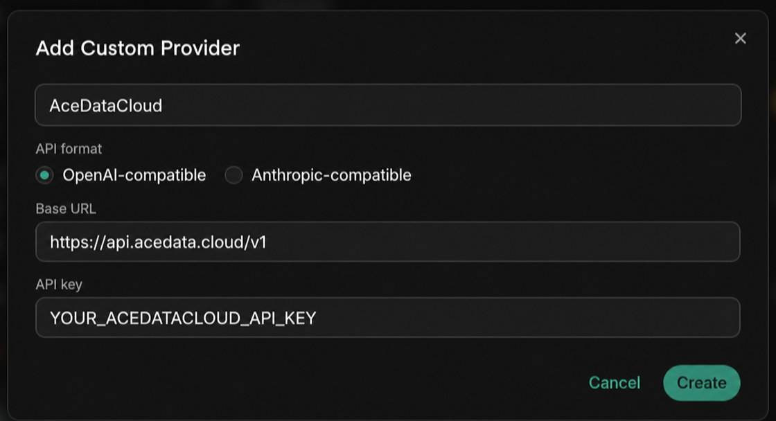 Jan Add 知数云 Provider Configuration Screen