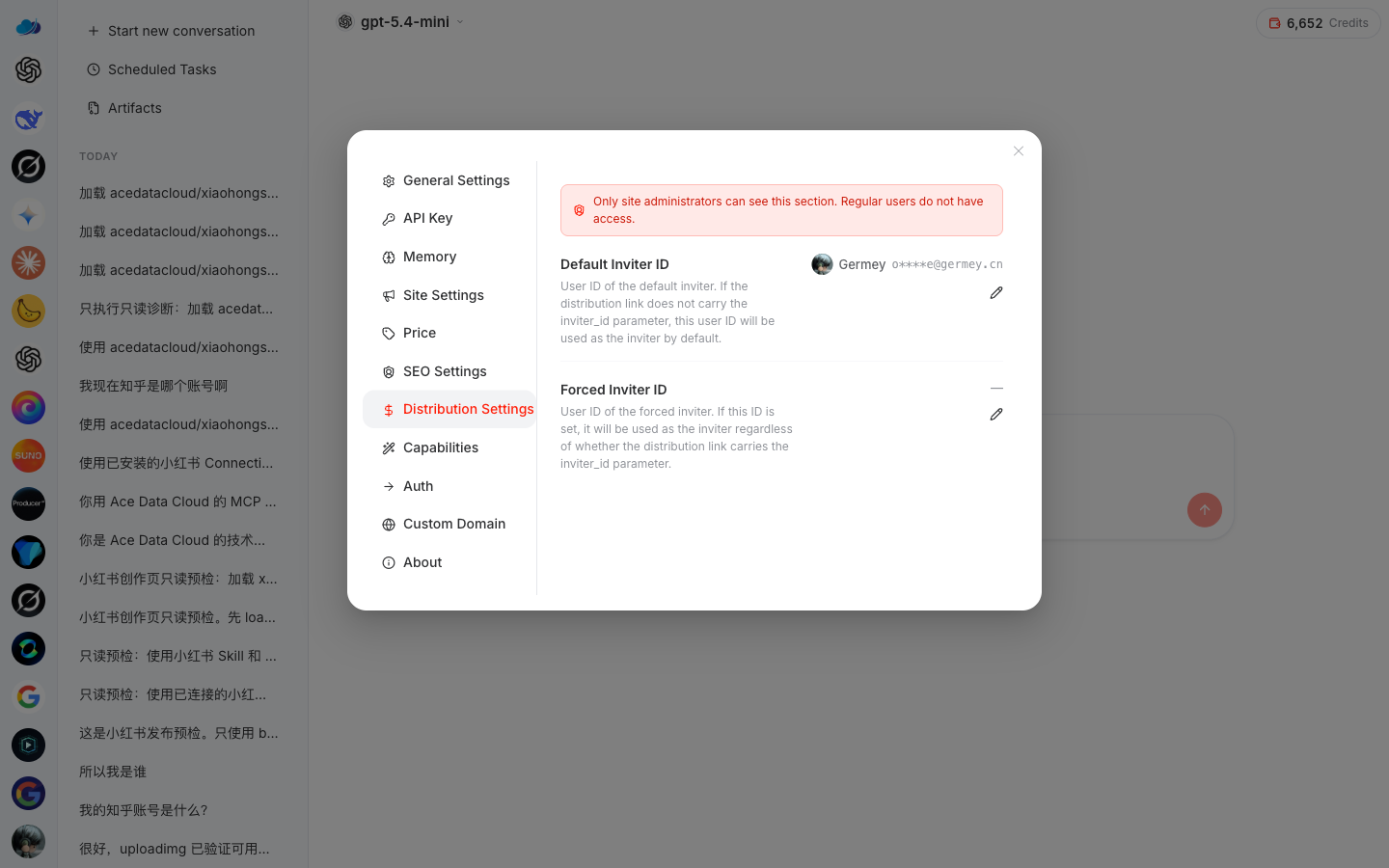 Distribution: Set default attribution (Default / Forced Inviter ID), all users registered from this site are automatically bound to your account