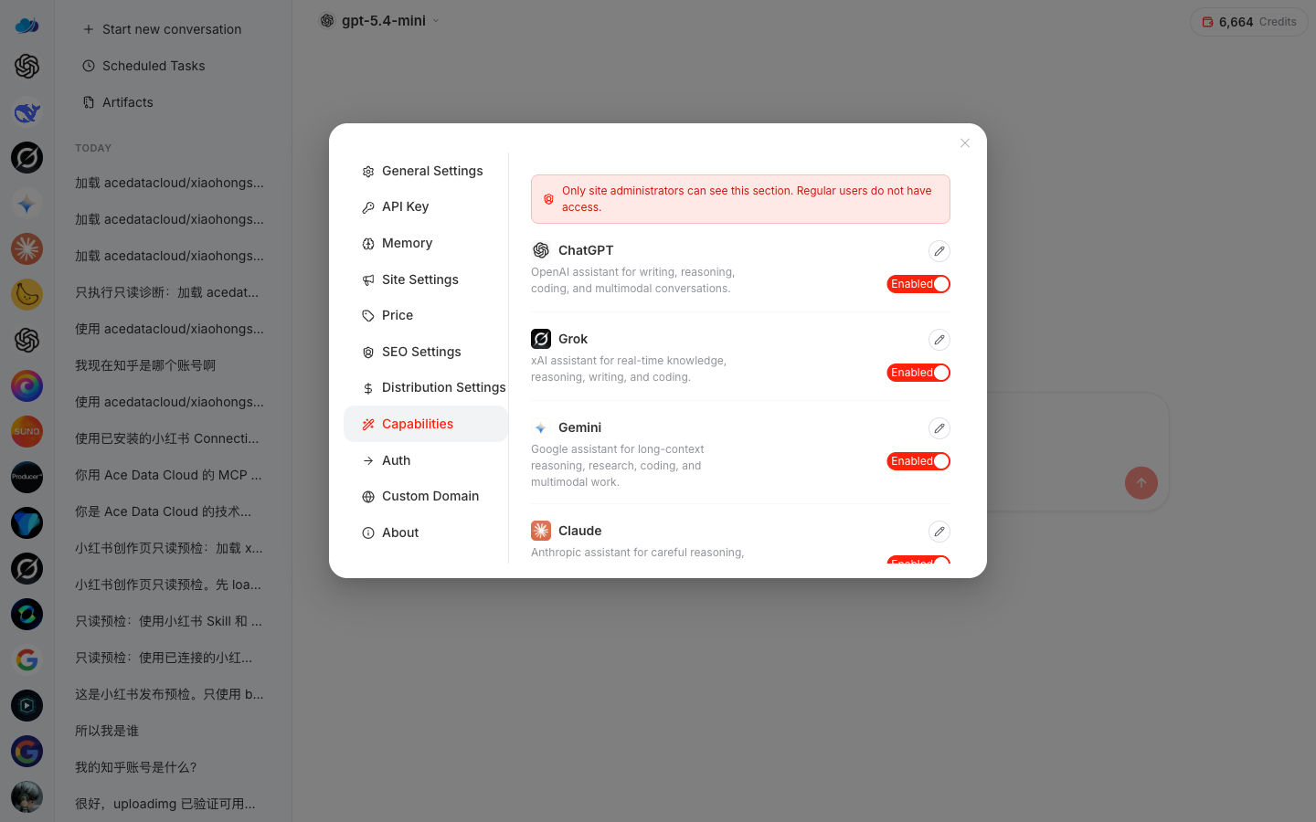 Capabilities: 30+ abilities, each with a switch, and on the right side, you can Customize app