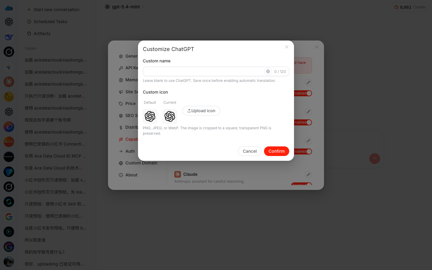 Customize app: Customize name and icon for individual capabilities