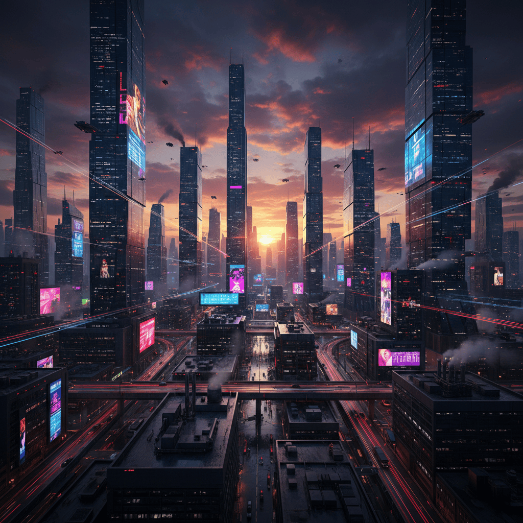 Cyberpunk city skyline