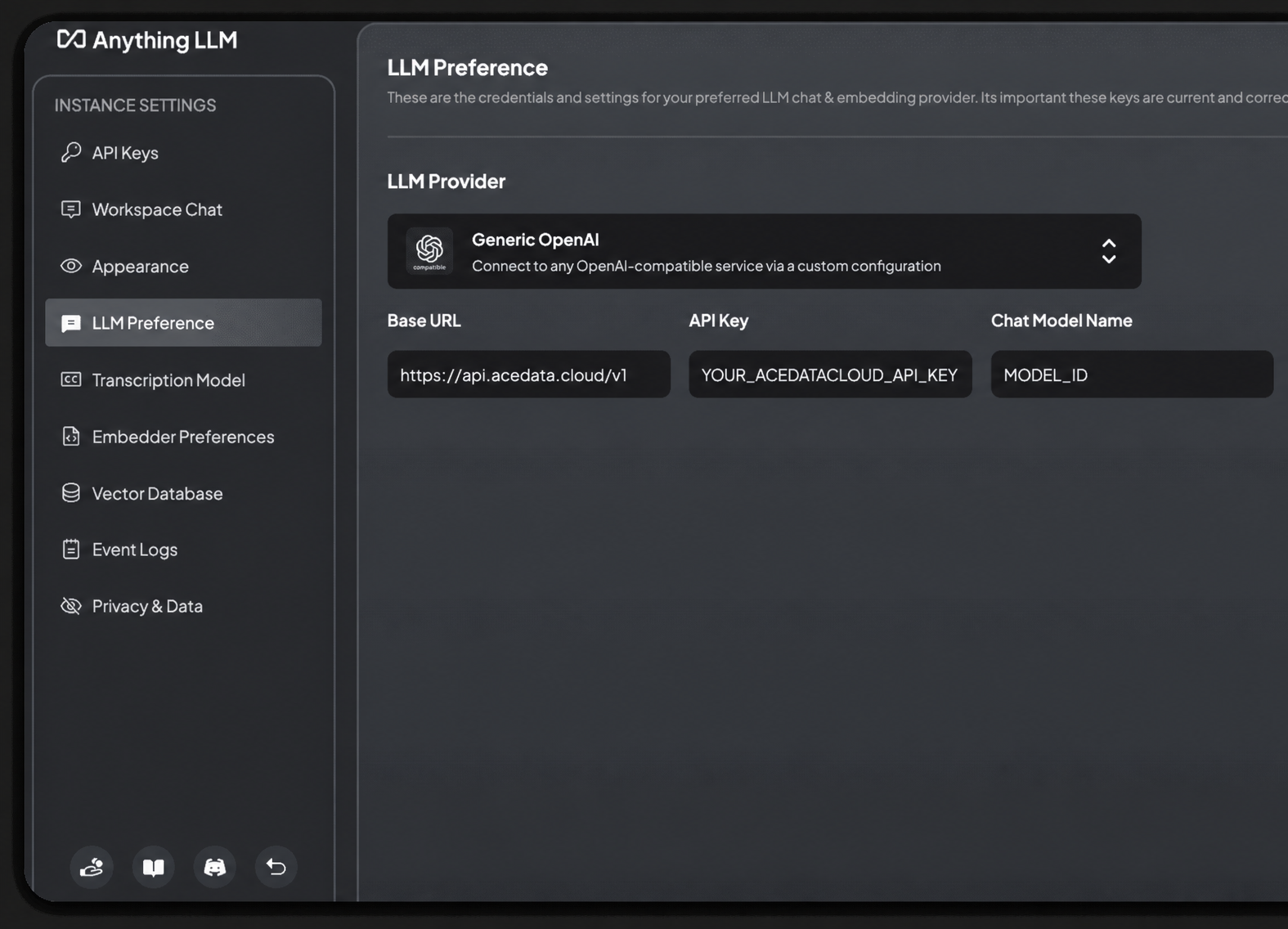 AnythingLLM Generic OpenAI Configuration Interface
