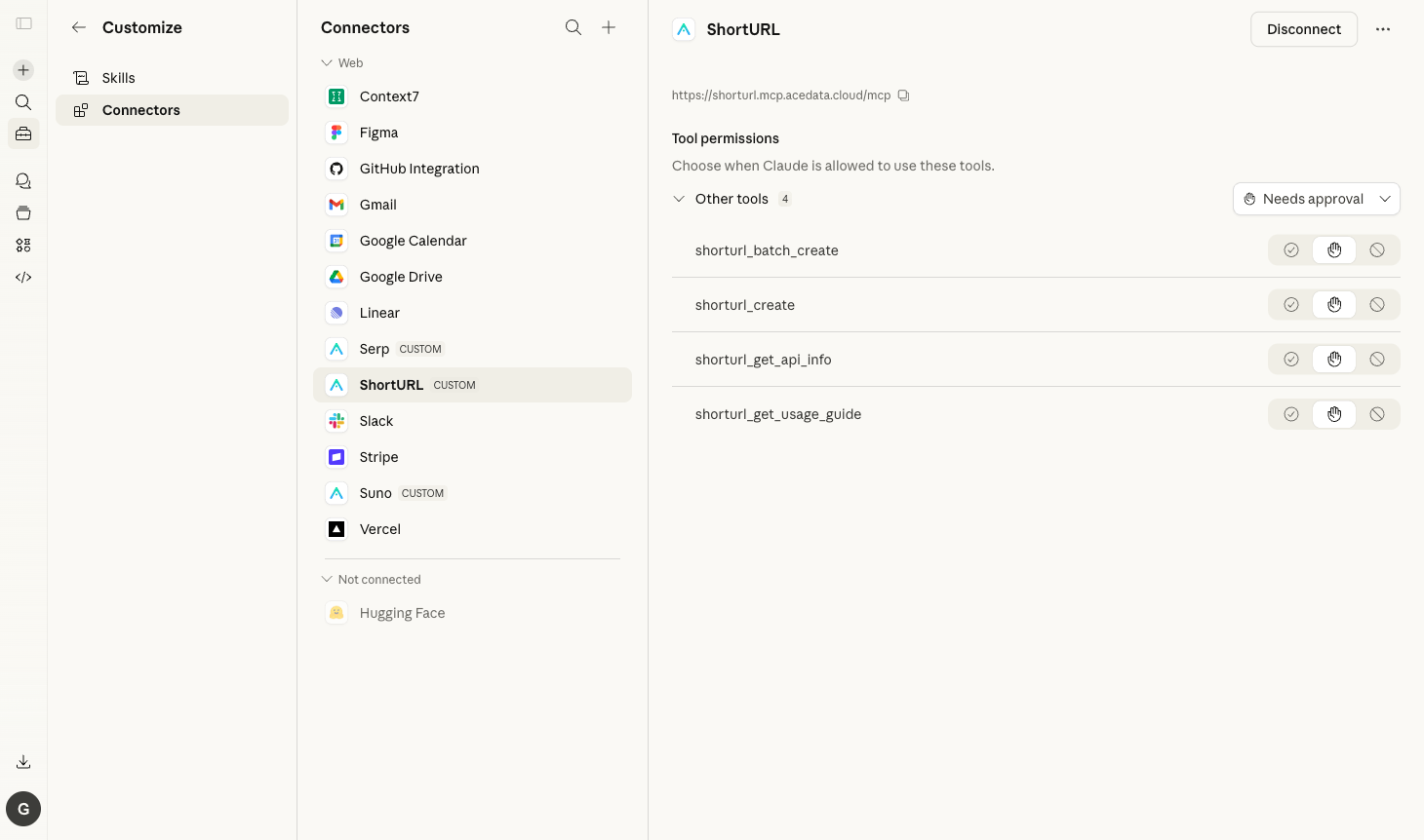 ShortURL Connector 工具列表