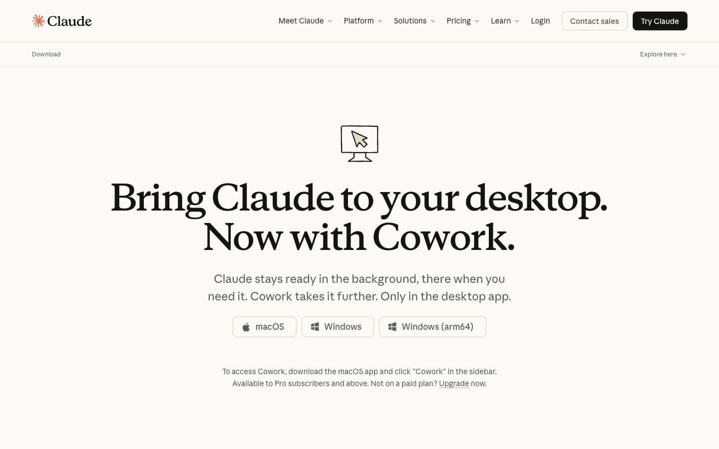 Claude 桌面应用下载页面