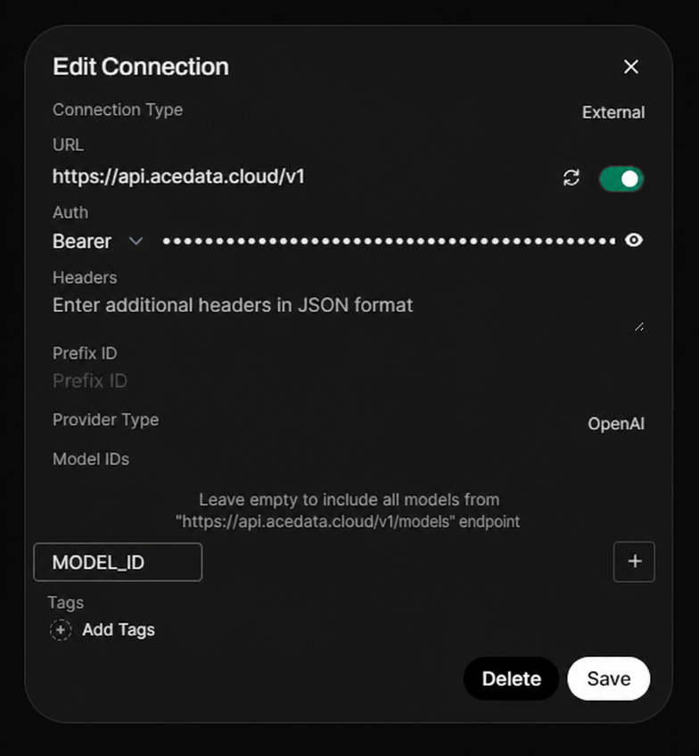 Open WebUI 知数云 Connection Configuration Interface