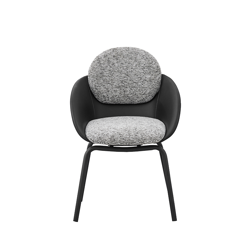 Modern black upholstered dining chair with gray fabric cushion