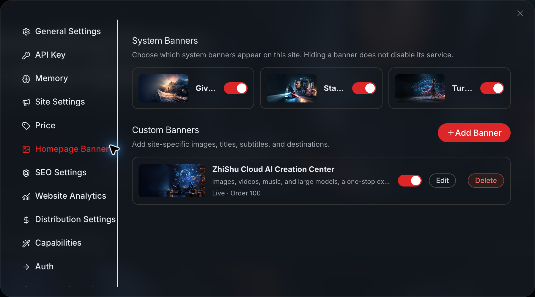 Studio Homepage Banner: System Banner and Your Own Banner Managed Separately