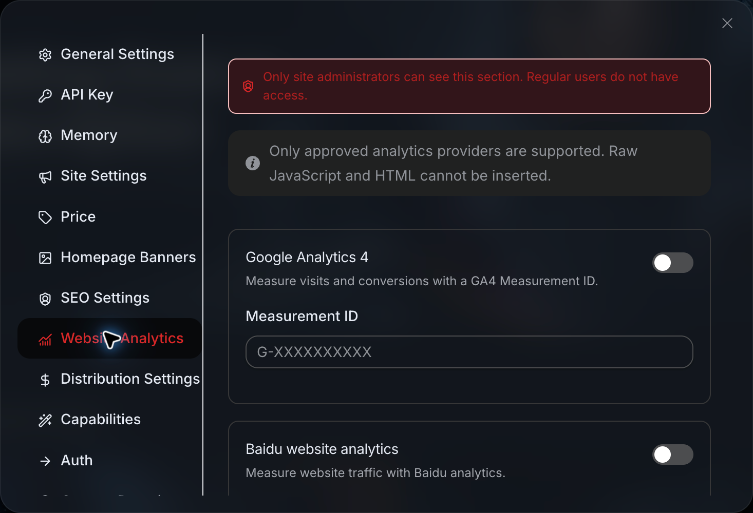 Studio Website Statistics: Fill in Identifiers Based on the Statistics Platform Used