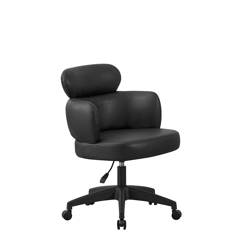 Three quarter view of black upholstered office chair