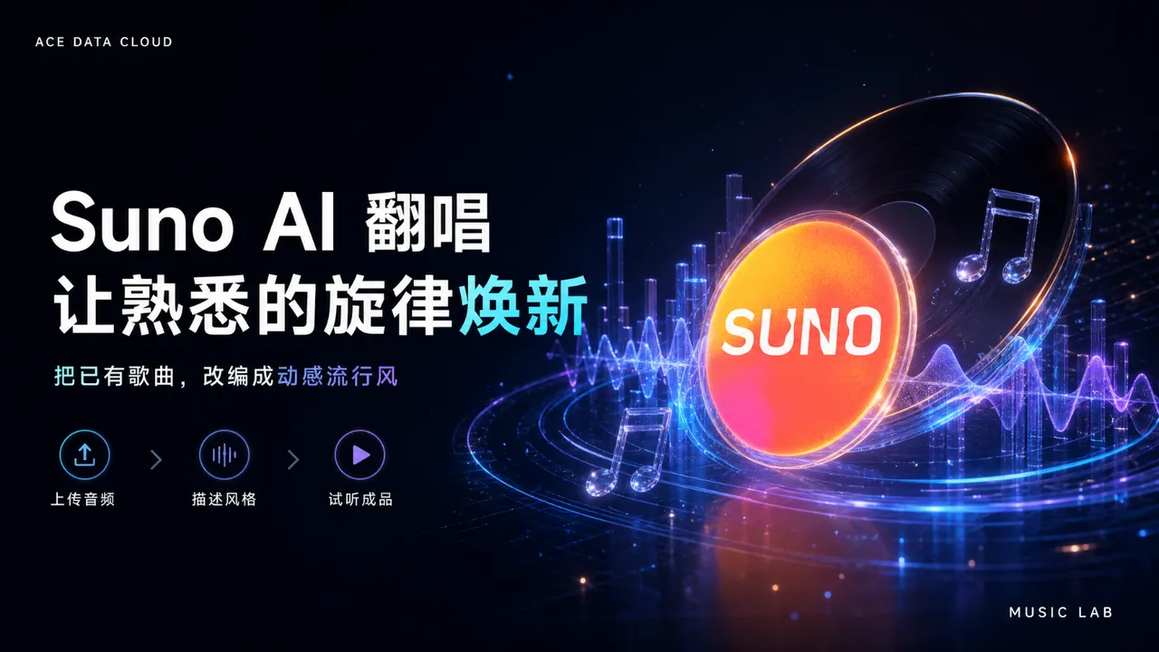 Suno AI カバー:音声をアップロード、スタイルを説明、ダンサブルなポップアレンジの完成品を試聴