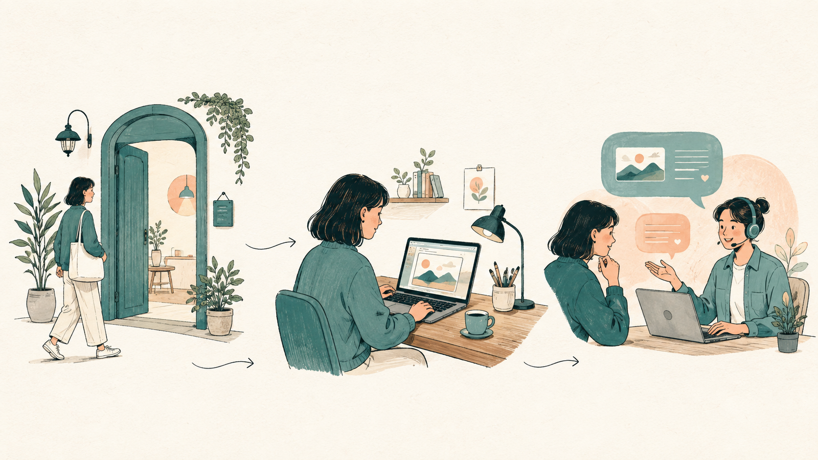 Illustration of customer entry, product usage, and service provision by the site owner
