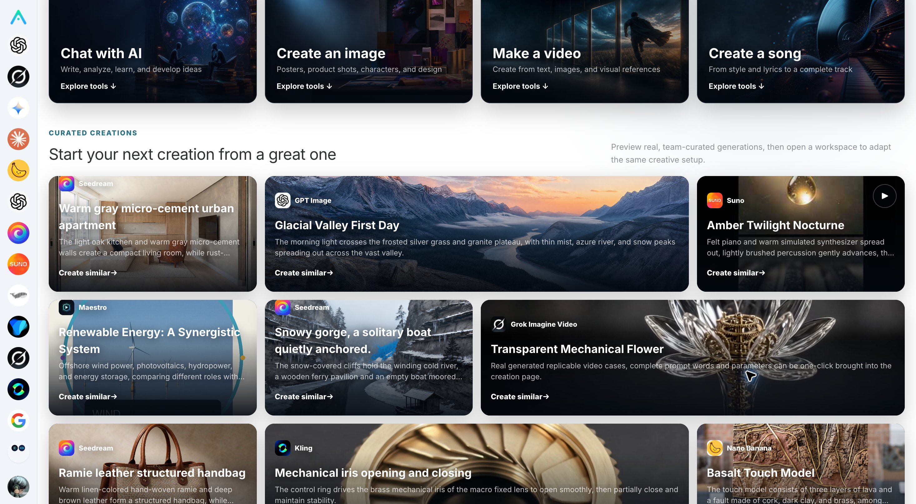 Studio selected works area: first view the works, then enter the corresponding creation page through "Create Similar"
